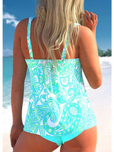 Women's Swimwear Tankini 2 Piece Plus Size Swimsuit 2 Piece Graphic Striped Blue Green Tank Top High Neck Bathing Suits Sports Summer